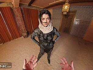 hey check out vr conk with brunette chani riding huge cock in dune cosplay parody