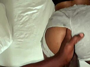 The virgin agreed to anal sex as he ripped her booty shorts open and fucked her ass first time in bedroom