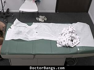 Hey doctor, you realize this shy teen patient is sexually active—want to take advantage of her bent over orgasm?