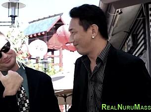 The nuru masseuse gets her mouth filled with jizz in this hardcore asian group session.