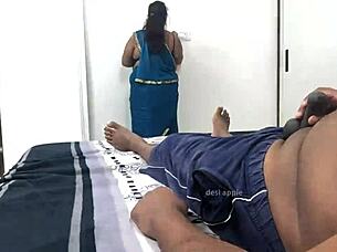 Maid Swasika encounters a bold flashing cock moment during her routine cleaning duties.