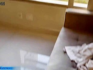 Curvy Brazilian redhead flashes see-through outfit in exhibitionist style, taking intense anal pounding with cum inside from young amateur.