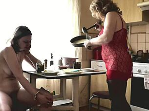 Family explores nudism with women in transparent outfits.