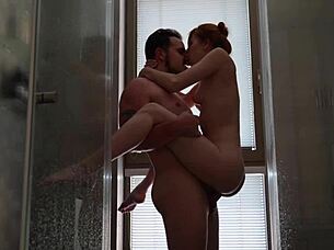 Gentle Morning Shower with Cute Amateur Bent Over Doggystyle Blowjob