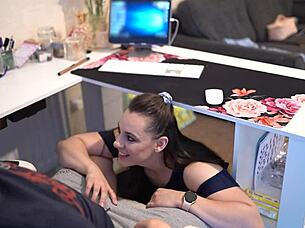 Naughty Secretary Sucks Boss During Zoom Cum Mouthful