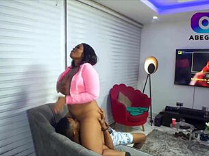 Ebony teen gets wet pussy massage then rides cock doggystyle