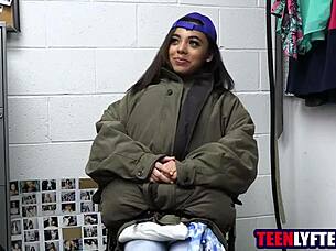 hot latina teen 18+ gets banged hard by police in shop for shoplifting. she takes it in pov group action.