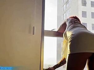 Curvy Brazilian redhead flashes see-through outfit in exhibitionist style, taking intense anal pounding with cum inside from young amateur.