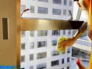 Curvy Brazilian redhead flashes see-through outfit in exhibitionist style, taking intense anal pounding with cum inside from young amateur.