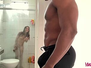 hey my naughty stepdad caught me masturbating and fucked me hard in the shower with squirting orgasm