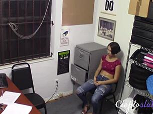 Hey officer, can this brunette hottie fuck her way out of jail time with rough garage pounding and deep oral action?