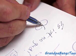 Teen babe rides old man's cock in missionary position during amateur european couple session