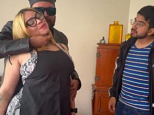 Venezuelan blonde maid with big tits fucked by old guy and his debuting friend?