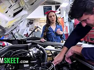 sharing old man's cock leads to unexpected threesome with young 18+ woman at mechanic shop