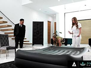 Two Hot Masseuses Skylar Snow And Jasmine Daze Charm Client With Oily Threesome Massage 😍