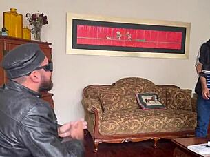 Venezuelan blonde maid with big tits fucked by old guy and his debuting friend?