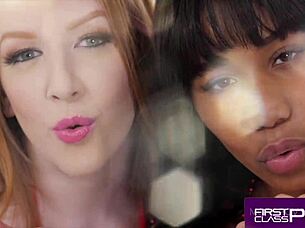 What happens when redhead and ebony sluts team up on one cock?