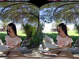 Vrhush petite brunette jazmin luv rides cock outdoors for facial cumshot