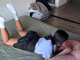 Oh Wow, Watch This Cute 18+ Thai Student Suck And Ride A Huge White Cock After School For A Wild Facial Finish!