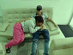 Oh no, stepsister caught her stepbrother masturbating and jumped in to help with deepthroat and doggystyle!