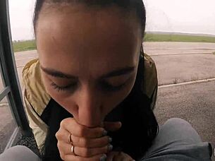Brunette Teen Gives Risky Public Blowjob On Bus Station With Deepthroat And Cum In Mouth