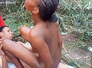 Fucking Baba White in the Bush with Hairy Ebony Doggystyle Action