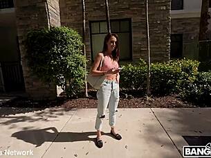 Young Shaved Beauty Rides Cock Bent Over for Cash Creampie Finish