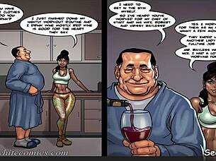 Cheating husband brutally fucks his sexy young ebony maid in the kitchen while wife is away?