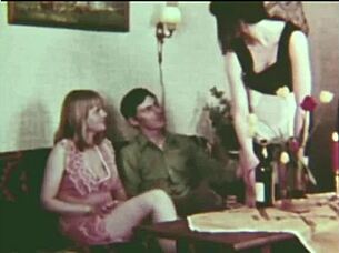 Vintage hairy threesome group sex action