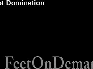 roxanne locked in cage as stocking slave for femdom foot action