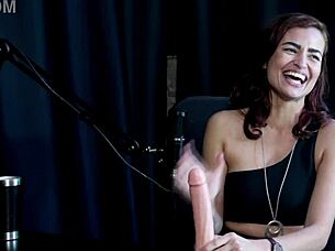 Watch this safada show off her blowjob skills and suck Bia Hot's tits in sheer red lingerie!