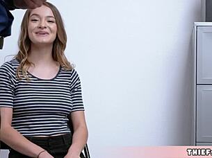 Cute Teen Burglar Caught Stealing Satisfies Mall Cop With Rough Doggystyle Blowjob