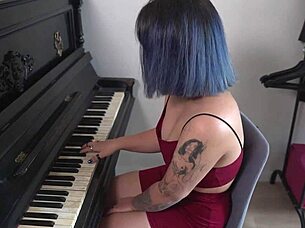 submissive girl receives complimentary piano instruction
