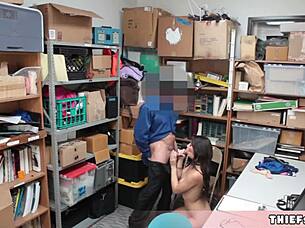 EXTRA CUTE BRUNETTE THIEF CAUGHT AND PUNISH FUCKED IN BACK ROOM!