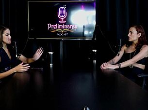 Watch this safada show off her blowjob skills and suck Bia Hot's tits in sheer red lingerie!