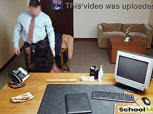 Naomi Foxxx gets hardcore office sex with deepthroat blowjob and doggystyle fucking at work