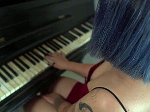 submissive girl receives complimentary piano instruction