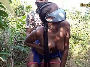 hey, that village slay queen got fucked hard in the bush by a black amateur with big tits and ass