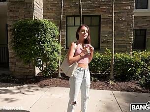 Young Shaved Beauty Rides Cock Bent Over for Cash Creampie Finish