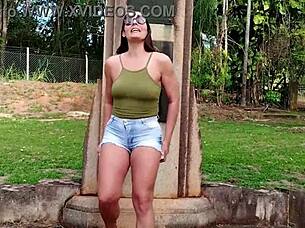 Oh man, that hot married lady started sucking the farm doorman's dick right there, then they went to her place to fuck wildly with moans and screams.