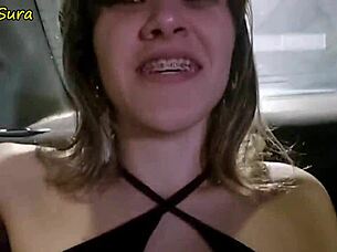 a latina amateur with small tits gives a blowjob to the uber driver in exchange for the ride payment