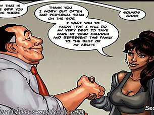 Cheating husband brutally fucks his sexy young ebony maid in the kitchen while wife is away?