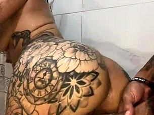 Hey, wanna see this tattooed morena with huge ass get fucked hard in bathroom until cum on her face?