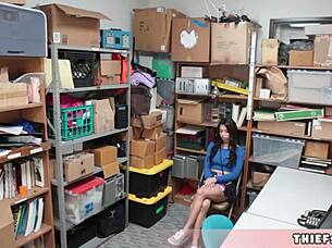 EXTRA CUTE BRUNETTE THIEF CAUGHT AND PUNISH FUCKED IN BACK ROOM!