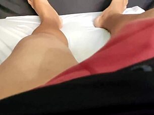 A young alternative girlfriend gets caught masturbating on sheer red. Excited viewer with small 11cm cock joins in for fat cuckold fetish compilation.