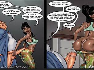 Cheating husband brutally fucks his sexy young ebony maid in the kitchen while wife is away?