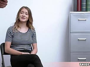 Cute Teen Burglar Caught Stealing Satisfies Mall Cop With Rough Doggystyle Blowjob