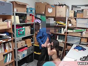 EXTRA CUTE BRUNETTE THIEF CAUGHT AND PUNISH FUCKED IN BACK ROOM!