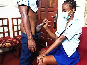 Hey, two horny students are banging hard in the staff office after hours