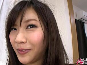 Japanese Mio Arisaka with Small Tits Fucks Hairy Pussy with Dildo